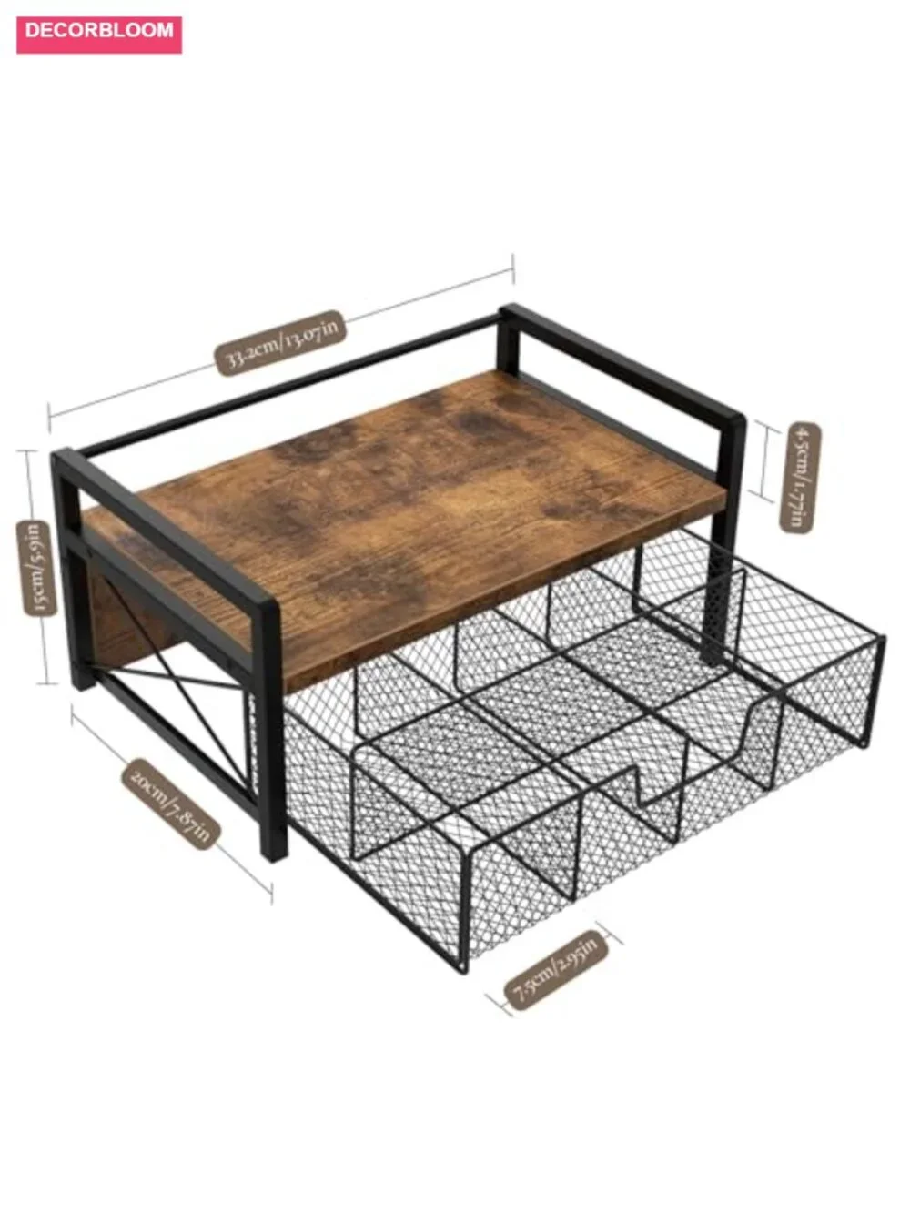 Tea Bag Organizer Wooden Storage Box with Pull-Out Drawer for Countertop